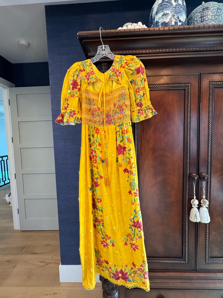 Farm Rio Yellow Floral Embroidered Maxi Dress